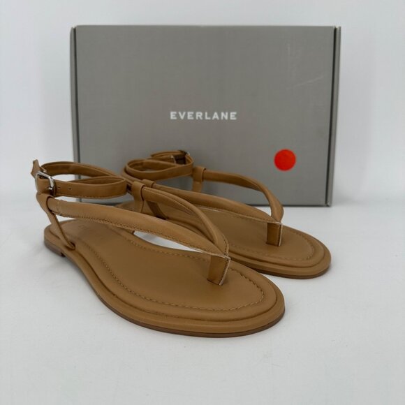 Everlane The Endless Summer Sandal sz 6.5 Light Taupe Leather Thong Ankle Strap - Picture 1 of 3
